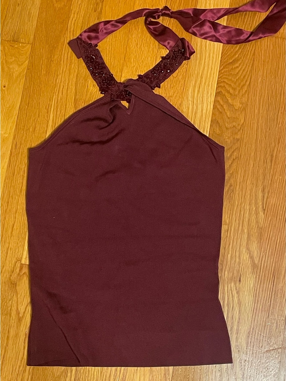 Ann Taylor Burgundy Halter Camisole with Beaded Neck